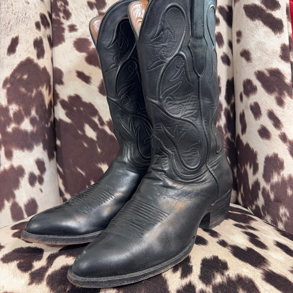 Black Jack Mens Black Leather Western Cowboy Boots Handmade USA B325 Size 9